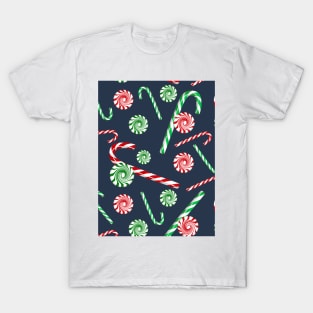 Peppermint dreams on navy blue T-Shirt